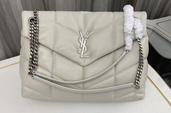 Replica Saint Laurent 577475 YSL Loulou Puffer Medium Bag in White Quilted Lambskin Leather