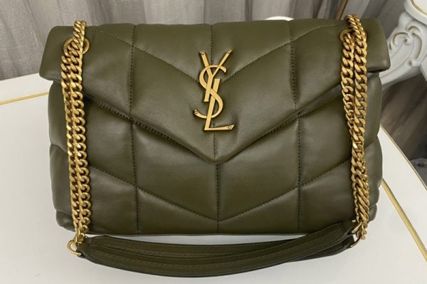 Replica Saint Laurent 577476 YSL LOULOU PUFFER SMALL BAG IN Olive Green QUILTED LAMBSKIN