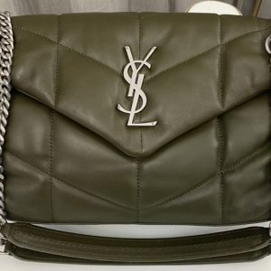 Replica Saint Laurent 577476 YSL LOULOU PUFFER SMALL BAG IN Olive Green QUILTED LAMBSKIN