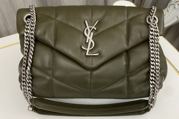 Replica Saint Laurent 577476 YSL LOULOU PUFFER SMALL BAG IN Olive Green QUILTED LAMBSKIN