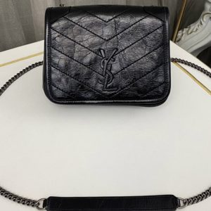 Replica Saint Laurent 583103 YSL Niki Chain WALLET Bag IN Black vintage crinkled leather