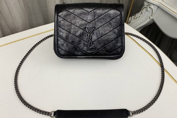 Replica Saint Laurent 583103 YSL Niki Chain WALLET Bag IN Black vintage crinkled leather