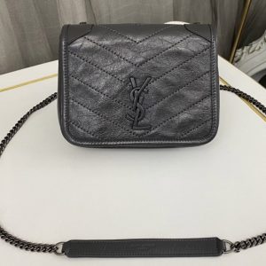 Replica Saint Laurent 583103 YSL Niki Chain WALLET Bag IN Grey vintage crinkled leather