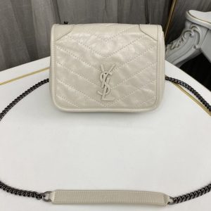 Replica Saint Laurent 583103 YSL Niki Chain WALLET Bag IN White vintage crinkled leather