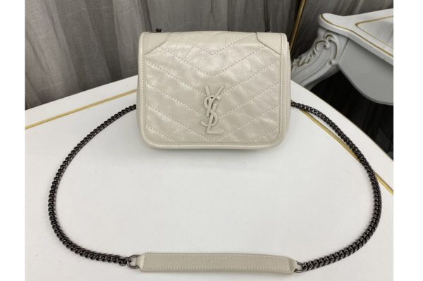 Replica Saint Laurent 583103 YSL Niki Chain WALLET Bag IN White vintage crinkled leather