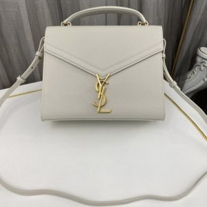 Replica Saint Laurent 623931 YSL CASSANDRA MEDIUM TOP HANDLE BAG IN White GRAIN DE POUDRE EMBOSSED LEATHER