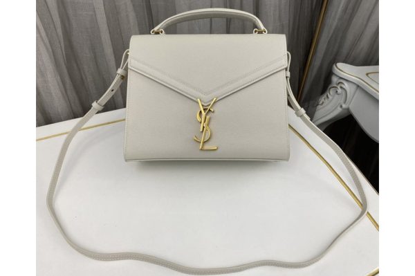 Replica Saint Laurent 623931 YSL CASSANDRA MEDIUM TOP HANDLE BAG IN White GRAIN DE POUDRE EMBOSSED LEATHER