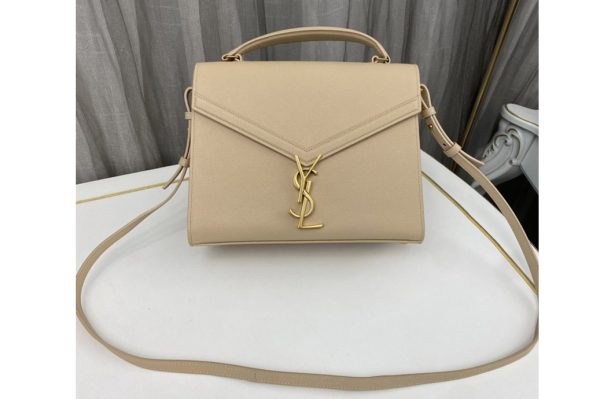 Replica Saint Laurent 623931 YSL CASSANDRA MEDIUM TOP HANDLE BAG IN Beige GRAIN DE POUDRE EMBOSSED LEATHER