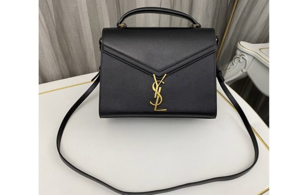 Replica Saint Laurent 623931 YSL CASSANDRA MEDIUM TOP HANDLE BAG IN Black GRAIN DE POUDRE EMBOSSED LEATHER