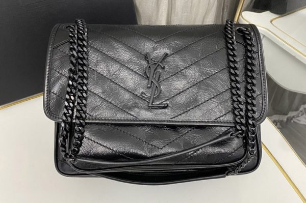 Replica Saint Laurent 633158 YSL NIKI MEDIUM Bag IN Black VINTAGE CRINKLED LEATHER Black Buckle