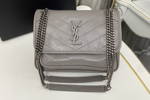 Replica Saint Laurent 633160 YSL niki Baby bag in Grey vintage crinkled leather