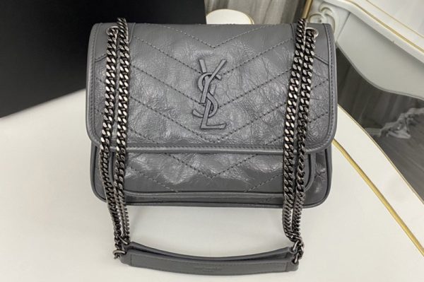 Replica Saint Laurent 633160 YSL niki Baby bag in Dark Grey vintage crinkled leather