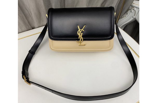 Replica Saint Laurent 634305 YSL SOLFERINO MEDIUM SATCHEL Bag IN Black/Apricot BOX SAINT LAURENT LEATHER