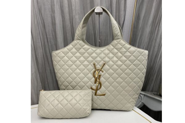 Replica Saint Laurent 698652 YSL Icare Maxi Shopping Bag in White Quilted Lambskin