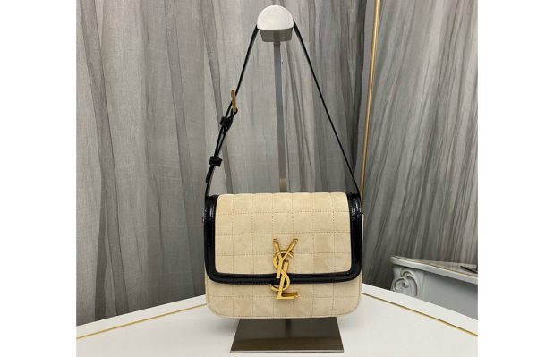 Replica Saint Laurent 739139 SOLFERINO SMALL SATCHEL Bag IN Off White/Black QUILTED NUBUCK SUEDE