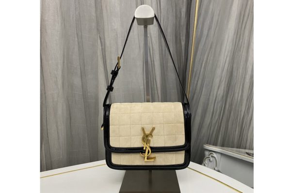 Replica Saint Laurent 739139 SOLFERINO SMALL SATCHEL Bag IN Off White/Black QUILTED NUBUCK SUEDE